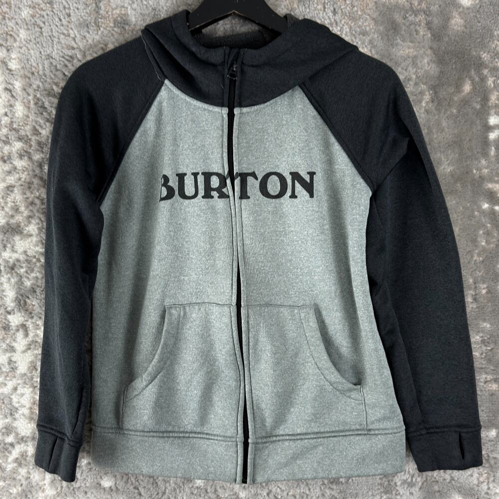 Burton Size‎ M Spell Out Full Zip Sweater Jacket Gray Hooded Long Sleeve
